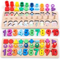 Brinquedos Montessori GeoCrew de madeira para crianças de 1 ano Rainbow