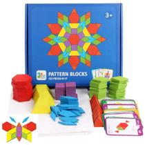 Brinquedos Montessori JCREN - Blocos de Padrões de Madeira com Cartões de Design