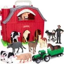 Brinquedos para animais de fazenda Ellinjan Big Red Barn com bonecos e trator Brinquedos para animais de fazenda Ellinjan Big Red Barn com bonecos e trator