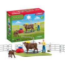 Brinquedos para animais de fazenda Schleich Farm World Happy Cow Wash 16 peças