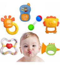 Brinquedos Para Bebê Kit 6 Chocalho Mordedor 1º Infância Brinquedos Para Bebê Kit 6 Chocalho Mordedor 1º Infância