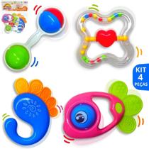 Brinquedos Para Bebê Kit Chocalho + Mordedor Macio Colorido - Europio