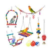 Brinquedos Para Gaiola De Pássaros Papagaio 11 Peças De Madeira Para Mastigar, Balanço, Ponte E