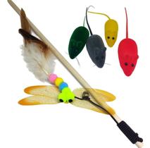 Brinquedos Para Gatos Interativo Varinha Inseto Kit 4 ratinhos Ratinhos