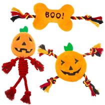 Brinquedos para mastigar para cães PUPTECK Halloween Funny Pumpkin, 3 peças