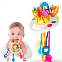 Brinquedos Sensoriais Bebês Montessori Silicone tátil puxar corda mastigando bebê puzzle brinquedo