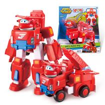 Brinquedos transformáveis Super Wings, traje robótico Jett de 7" e miniboneco de ação Transforming Jett em escala de 2”, veículo e robô no modo 2 em 1, conjunto de brinquedos para crianças a partir de 3 anos, presentes para meninos e meninas, vermelhos