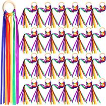 Brinquedos Waldorf Hand Kite Junkin Rainbow com anel de madeira, 24 unidades Brinquedos Waldorf Hand Kite Junkin Rainbow com anel de madeira, 24 unidades