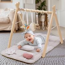 Brinquedoteca de Madeira Dobrável FUNNY SUPPLY - com Tapete Bege e 6 Brinquedos