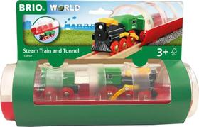 BRIO World 33892 - Steam Train & Tunnel - 3 Piece Wooden Toy Train Set for Kids Age 3 and Up,Multi