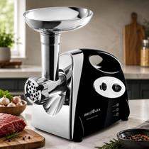 Britânia Moedor de Carne Elétrico 350W Preto 127V com 3 Discos Ajustáveis e Faca em Aço Inoxidável para Preparo de Carne Moída Linguiça e Bolinhos Britânia Moedor de Carne Elétrico 350W Preto 127V com 3 Discos Ajustáveis e Faca em Aço Inoxidável para Preparo de Carne Moída Linguiça e Bolinhos