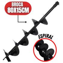 Broca 80x15cm para Perfuradores de Solo Com Encaixe de 20mm Com Ponta em Aço Especial Carbono