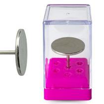 Broca Disco Lisa Acabamento 2,3CM + Porta Brocas Acrílico Transparente e Rosa Manicure Unha Gel Fibra Nivelamento