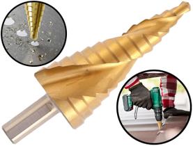 Broca Escalonada Aço Rápido Tipo Cone Revestida Em Titânio13 Etapas Profissional 4mm A 32mm Brasfort