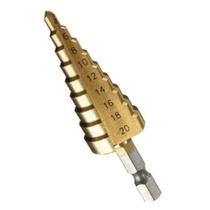 Broca Escalonada Cone de 4 À 20 Mm Aço Rápido Titanium Broca Escalonada Cone de 4 À 20 Mm Aço Rápido Titanium