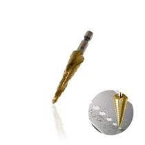 Broca Escalonada de 4 A 12 Mm Em Aço Rápido Revestida de Titânio Com Haste Hexagonal Para Chapa de Metal Mtx