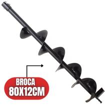 Broca Helicoidal 80x12cm Para Perfurador de Solo Ponta de Corte em Aço Duro Bitola de conexão 20mm