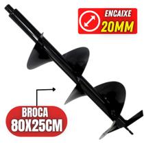 Broca Helicoidal 80x25cm Para Perfurador de Solo Com Ponta de Corte em Aço Duro Bitola do eixo 20mm