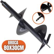 Broca Helicoidal 80x30cm Para Perfurador de Solo Com Ponta de Corte em Aço Duro Bitola do eixo 20mm