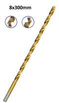 Broca Longa Aço Rápido 8x300mm HSS Titânio Para Metal Alumínio Broca Longa Aço Rápido 8x300mm HSS Titânio Para Metal Alumínio