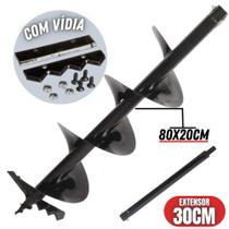 Broca para Perfuradores de Solo 80x20cm Com Encaixe de 20mm Com Lâmina de Videa e Extensor 30cm