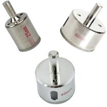 Broca Serra Copo Diamantada Furar Porcelanato Pedra Granito Mármore Pisos e Cerâmicas Kit 3 brocas