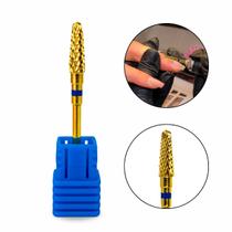 Broca Tungstênio M-Gold Média Umbrella ST Dourada Unha Gel Fibra Corte Médio Acabamento Profissional
