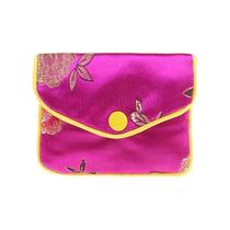 Brocado de seda bordado roll wrap joias saco organizador gift bag basket roll wrap bolsa de moeda (múltiplas cores) - Vermelho rosa