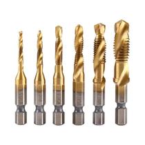 Brocas De Rosca Métrica Em Titânio HSS, Conjunto De 6 Peças Com Haste Hexagonal Para Metal, Aço, Brocas De Rosca Métrica Em Titânio HSS, Conjunto De 6 Peças Com Haste Hexagonal Para Metal, Aço,