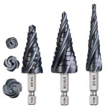 Brocas Step Drill M35 Cobalt 1/8-7/8 polegadas, haste hexagonal, 3 unidades Brocas Step Drill M35 Cobalt 1/8-7/8 polegadas, haste hexagonal, 3 unidades