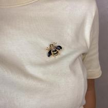 Broche Abelha Esmaltada Preto com Strass Dourado