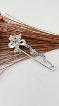 Broche Alfinete Prateado e Pedras