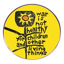 Broche anti-guerra, flor amarela, redonda, alfinete de lapela, liga de 3 cm