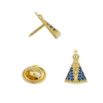 Broche Boton pingente de Nossa Senhora Aparecida banhado a ouro 18k