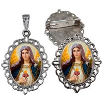 Broche com Relicario Cor Prata Coração de Maria Terno Noivo lapela Qualidade Resinado Alto Padrão Casamentos