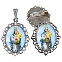 Broche com Relicario Cor Prata Nossa Senhora D'Ajuda Terno Noivo lapela Qualidade Resinado Alto Padrão Casamentos