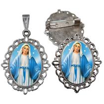 Broche com Relicario Cor Prata Nossa Senhora das Graças Terno Noivo lapela Qualidade Resinado Alto Padrão Casamentos