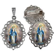Broche com Relicario Cor Prata Nossa Senhora das Graças Terno Noivo lapela Qualidade Resinado Alto Padrão Casamentos