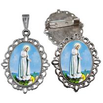 Broche com Relicario Cor Prata Nossa Senhora de Fatima Terno Noivo lapela Qualidade Resinado Alto Padrão Casamentos