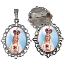 Broche com Relicario Cor Prata Nossa Senhora de Fatima Terno Noivo lapela Qualidade Resinado Alto Padrão Casamentos