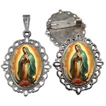 Broche com Relicario Cor Prata Nossa Senhora de Guadalupe Terno Noivo lapela Qualidade Resinado Alto Padrão Casamentos