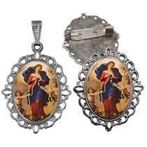 Broche com Relicario Cor Prata Nossa Senhora Desatadora Nos Terno Noivo lapela Qualidade Resinado Alto Padrão Casamento