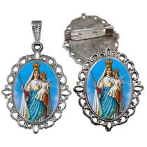 Broche com Relicario Cor Prata Nossa senhora do Livramento Terno Noivo lapela Qualidade Resinado Alto Padrão Casamentos
