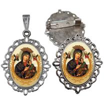 Broche com Relicario Cor Prata Nossa Senhora do Perpetuo Socorro Terno Noivo lapela Qualidade Resinado Alto Padrão Casa