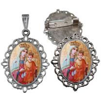 Broche com Relicario Cor Prata Nossa senhora dos Remedios Terno Noivo lapela Qualidade Resinado Alto Padrão Casamentos