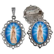 Broche com Relicario Cor Prata Nossa Senhora Mistica Terno Noivo lapela Qualidade Resinado Alto Padrão Casamentos