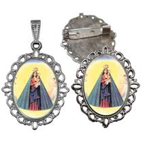 Broche com Relicario Cor Prata Nossa Senhora Nazare Terno Noivo lapela Qualidade Resinado Alto Padrão Casamentos