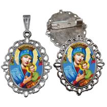 Broche com Relicario Cor Prata Nossa Senhora Perpetuo Socorro Terno Noivo lapela Qualidade Resinado Alto Padrão Casamen