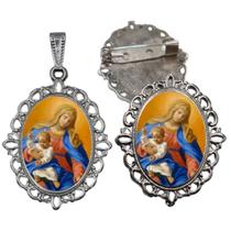 Broche com Relicario Cor Prata Nossa Senhora Rosario Terno Noivo lapela Qualidade Resinado Alto Padrão Casamentos
