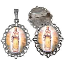 Broche com Relicario Cor Prata Nossa Senhora Salete Terno Noivo lapela Qualidade Resinado Alto Padrão Casamentos